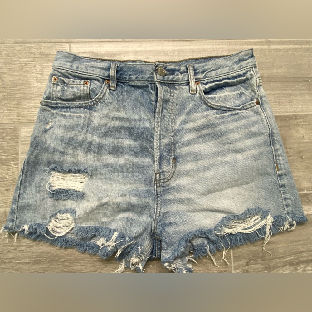 Pacsun Light Blue Ripped Vintage ultra High Waisted button fly short Denim Sz 28
